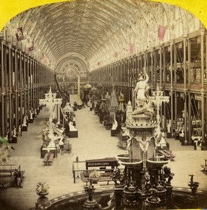London 1862 International Exhibition Nave from Eastern Dome Old Stereoview Photo