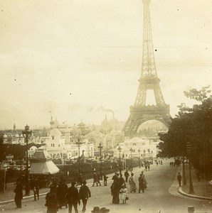 Paris World Fair Trocadero & Tour Eiffel Tower Old Amateur Stereoview Photo 1900