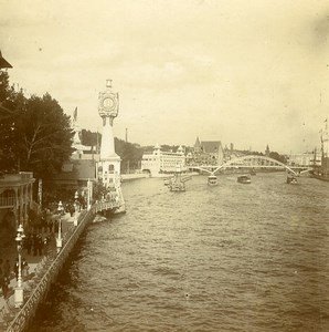 France Paris World Fair Seine River Iron Bridge Amateur Stereoview Photo 1900
