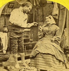 The Convenience of Married Life Scene de Genre Old Stereoview 1865