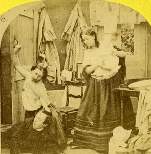 Curiosity Punished Scene de Genre Old Stereoview Photo 1865