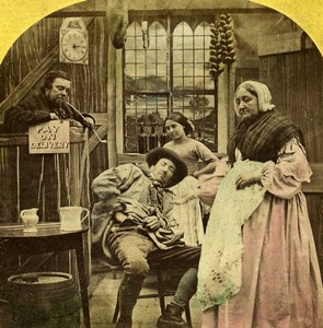 Touch Pot Touch Penny Scene de Genre Old Hand-colored Stereoview Photo 1865