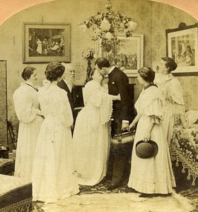 USA Scene de Genre Farewell Mother Wedding? Old Kilburn Stereoview Photo 1897