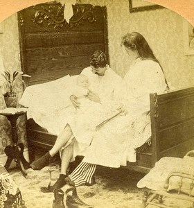 USA Scene de Genre Couple & Newborn Baby Old Kilburn Stereoview Photo 1897