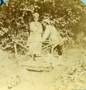 French Scene de Genre Lover's Toll Old Block Stereoview Photo 1870