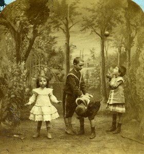 French Scene de Genre Playtime Children Toys Old Block Stereoview Photo 1870