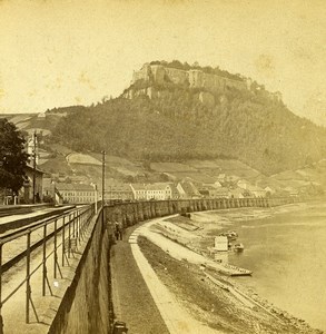 Germany Festung Königstein Fortress River Elbe Old Photo Stereoview 1870