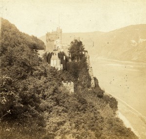 Germany River Rhine Rheinstein at Bingen Old Photo Stereoview 1870