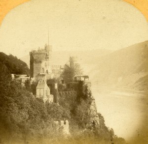 Germany River Rhine Rheinstein at Bingen Old LL Photo Stereoview 1870