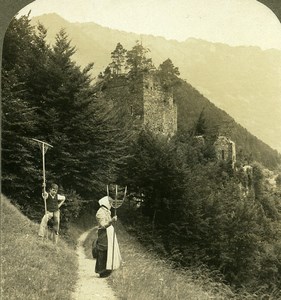 Switzerland Ruins of Usnpunnen Castle Old Stereoview Photo 1900