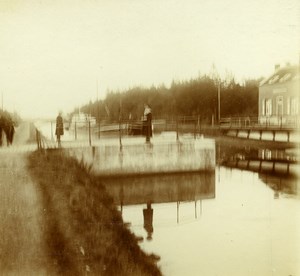 Belgium Schoten hof canal de Herentals? Lock Old Amateur Stereoview 1919