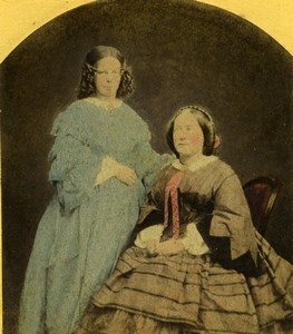 France 2 Women Portrait Second Empire Fashion Old Stereoview Photo 1865