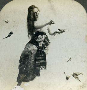 United Kingdom Woman Making Friends with the Birds Old Stereoview Photo 1900