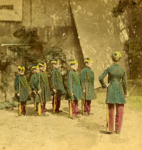France Military School Children in Uniform Old Photo Stereoview 1870