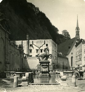 Austria Salzburg Neutor Horse Fountain Old Stereo Photo Wurthle 1900