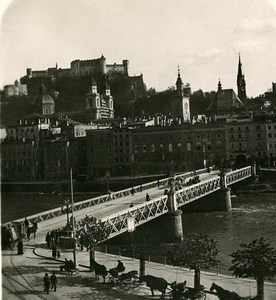 Austria Salzburg the Staatsbrucke Bridge Old Stereo Photo Wurthle 1900