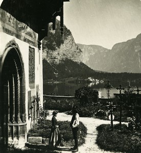 Austria Salzkammergut Hallstatt Fernsicht Grub Old Stereo Photo Wurthle 1900