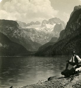 Austria Gosausee Lake from Dachstein Old Stereo Photo Wurthle 1900