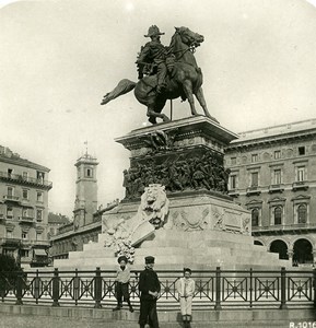 Italy Milan Milano Vittorio Emanuele Monument Old Stereo Photo 1900
