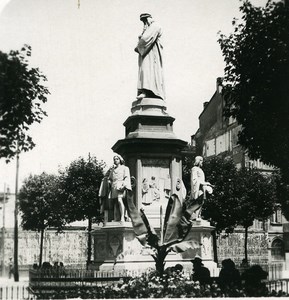 Italy Milano Statue of Leonardo da Vinci Old Stereo Photo 1900
