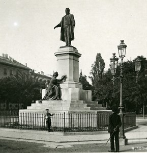 Italy Milan Milano Canova Monument Cavour Old Stereo Photo 1900