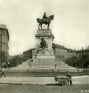 Italy Milan Milano Garibaldi Monument Foro Bonaparte Old Stereo Photo 1900