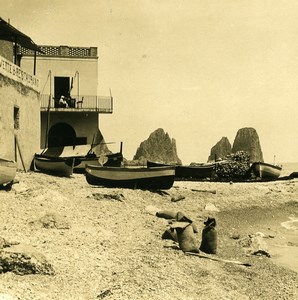 Italy Capri Piccola Marina Bar Restaurant Old NPG Stereo Photo 1900