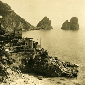 Italy Capri Piccola Marina Torre Saracena Old NPG Stereo Photo 1900