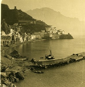 Italy Amalfi Porto Panorama of Harbour Old NPG Stereo Photo 1900