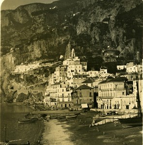 Italy Amalfi Marina view from Hotel Cappuccini Old NPG Stereo Photo 1900