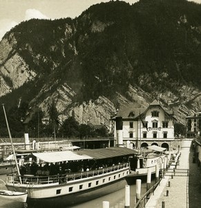 Switzerland Interlaken Thunersee Harbour Steamboat Old NPG Stereo Photo 1900