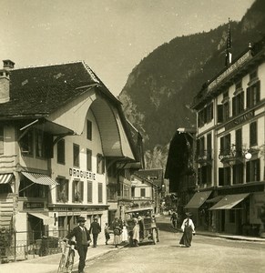 Switzerland Interlaken Jungfrau Street Drugstore Old NPG Stereo Photo 1900