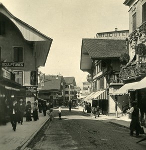 Switzerland Interlaken Höhestrasse Street Scene Shops Old NPG Stereo Photo 1900