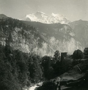 Switzerland Interlaken Lauterbrunnen Jungfrau Mountain Old NPG Stereo Photo 1900