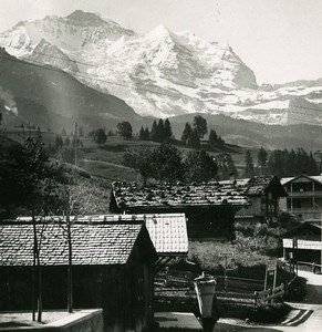 Switzerland Wengen Village Jungfrau Panorama Old Stereo Photo 1900
