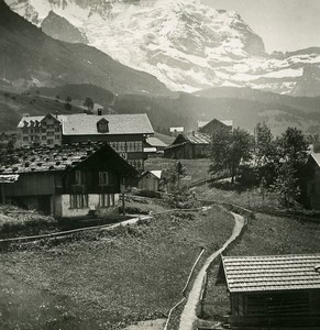 Switzerland Wengen Village Jungfrau Panorama Old Stereo Photo 1900