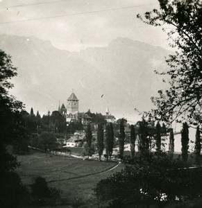 Switzerland Lake Thun Spiez Castle Old Stereo Photo 1900