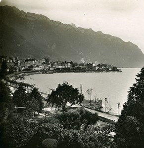 Switzerland Montreux Panorama Lake Geneva Old Stereo Photo 1900