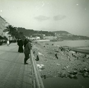 France Nice Quai du Midi Beach Old Amateur Stereo Photo Possemiers 1900