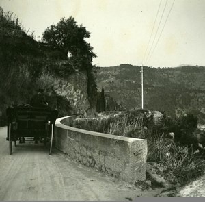 France Road to Eze Grande Corniche Old Amateur Stereo Photo Possemiers 1900