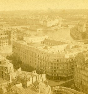 France Paris Panorama Seine River Old Stereo Photo 1870