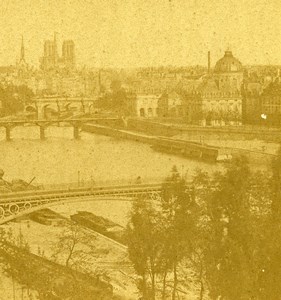 France Paris Panorama Seine River Old Stereo Photo 1870