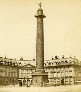 France Paris Place & Colonne Vendome Old Stereo Photo 1870