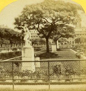 France Paris Jardin du Palais Royal Garden Statue Old Stereo Photo 1864