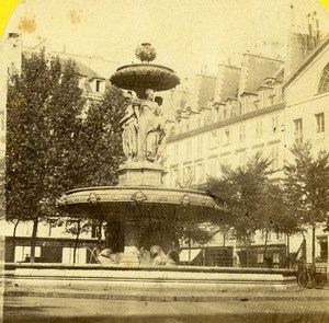 France Paris Square Louvois Fountain Old Stereo Photo 1870
