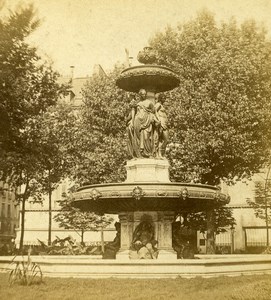 France Paris Square Louvois Fountain Old Stereo Photo 1870