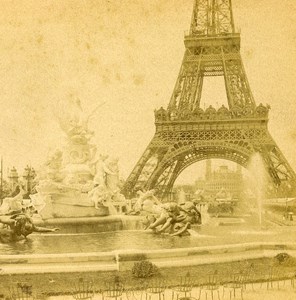 Paris World Fair Monumental Fountain Eiffel Tower Old Stereo Photo LL 1889
