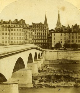 France Lyon Pont de Nemours Bridge Old Furne et Tournier Stereo Photo 1858