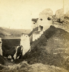 France Dieppe Château d'Arques-la-Bataille Castle Ruins Old Stereo Photo 1860