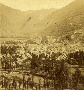 France Pyrenees Luchon Panorama Old Stereo Photo Radiguet 1860